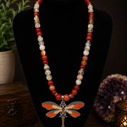 Carnelian & Citrine Beaded Necklace with Orange Dragonfly Pendant – 22