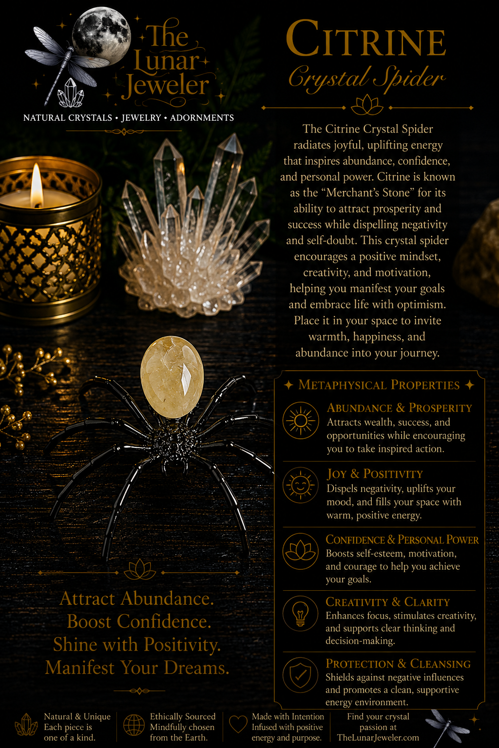 Crystal Spider – Natural Crystal Spider Carving with Zinc Alloy Body