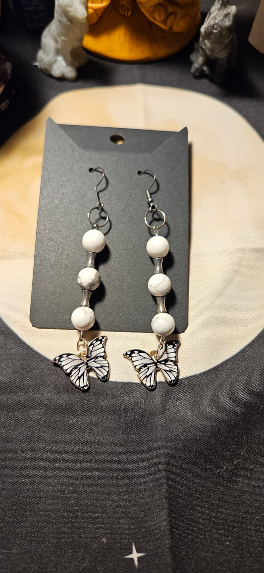 Howlite and Butterfly Earrings
