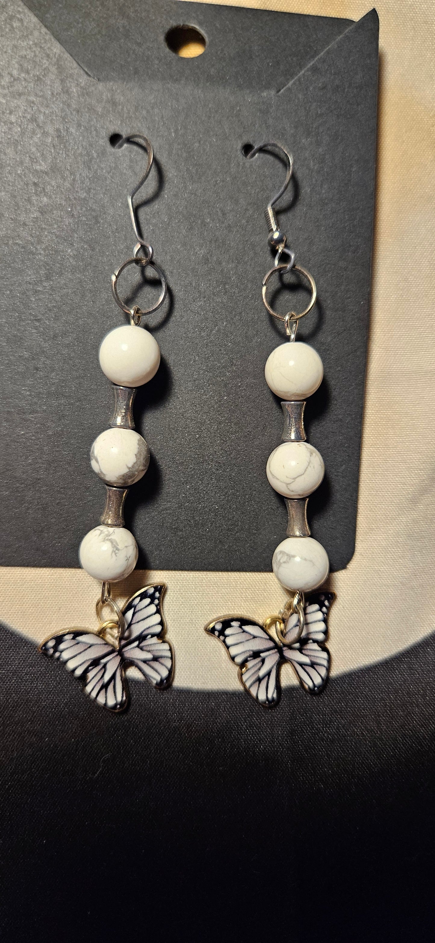 Howlite and Butterfly Earrings