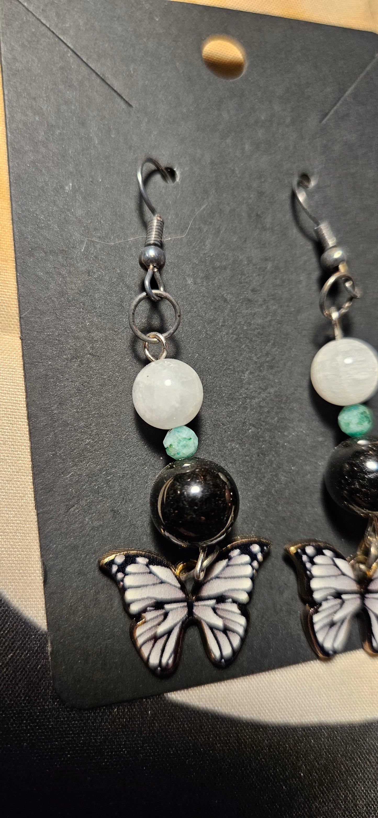 Rose Quartz, Black Onyx Butterfly Earrings