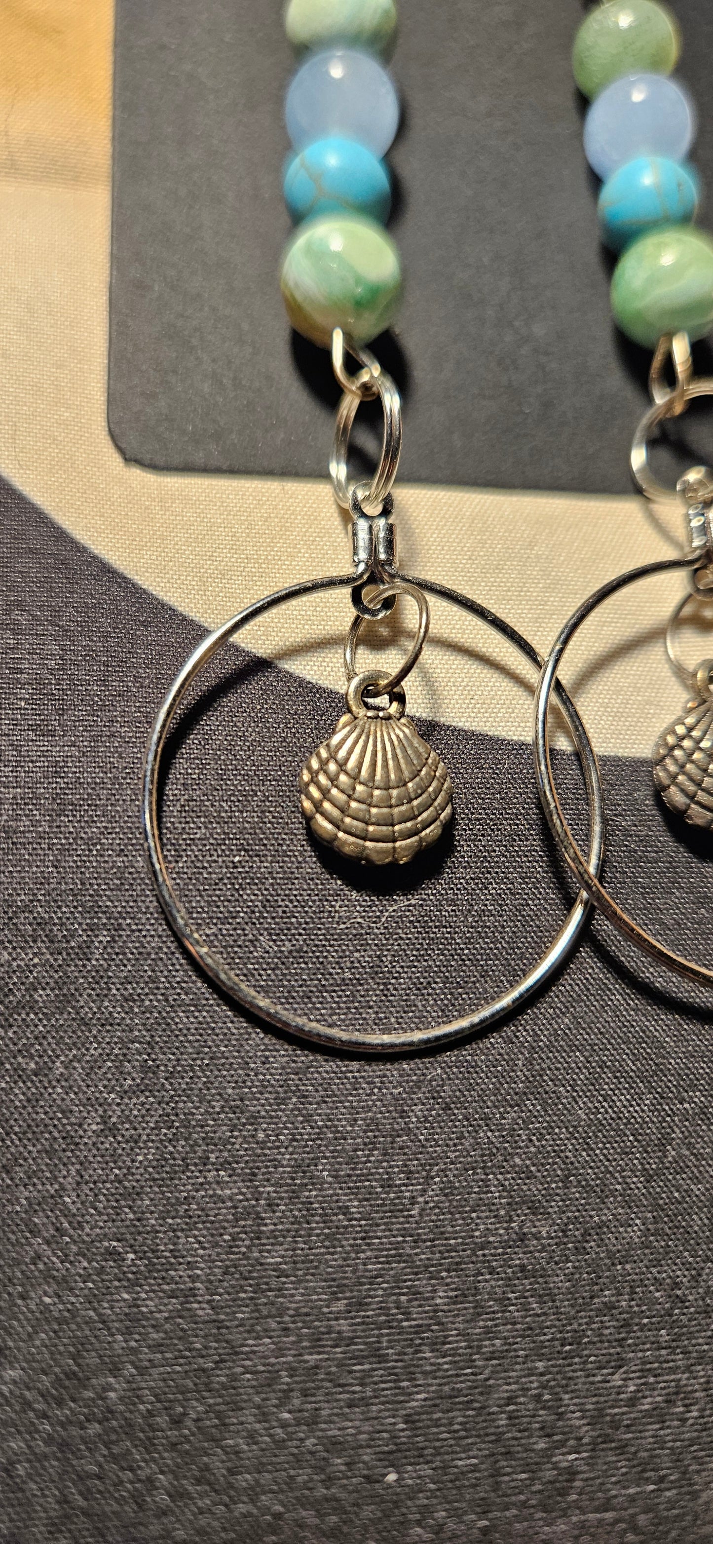 Variscite, Aquamarine, Turquoise Seashell Earrings