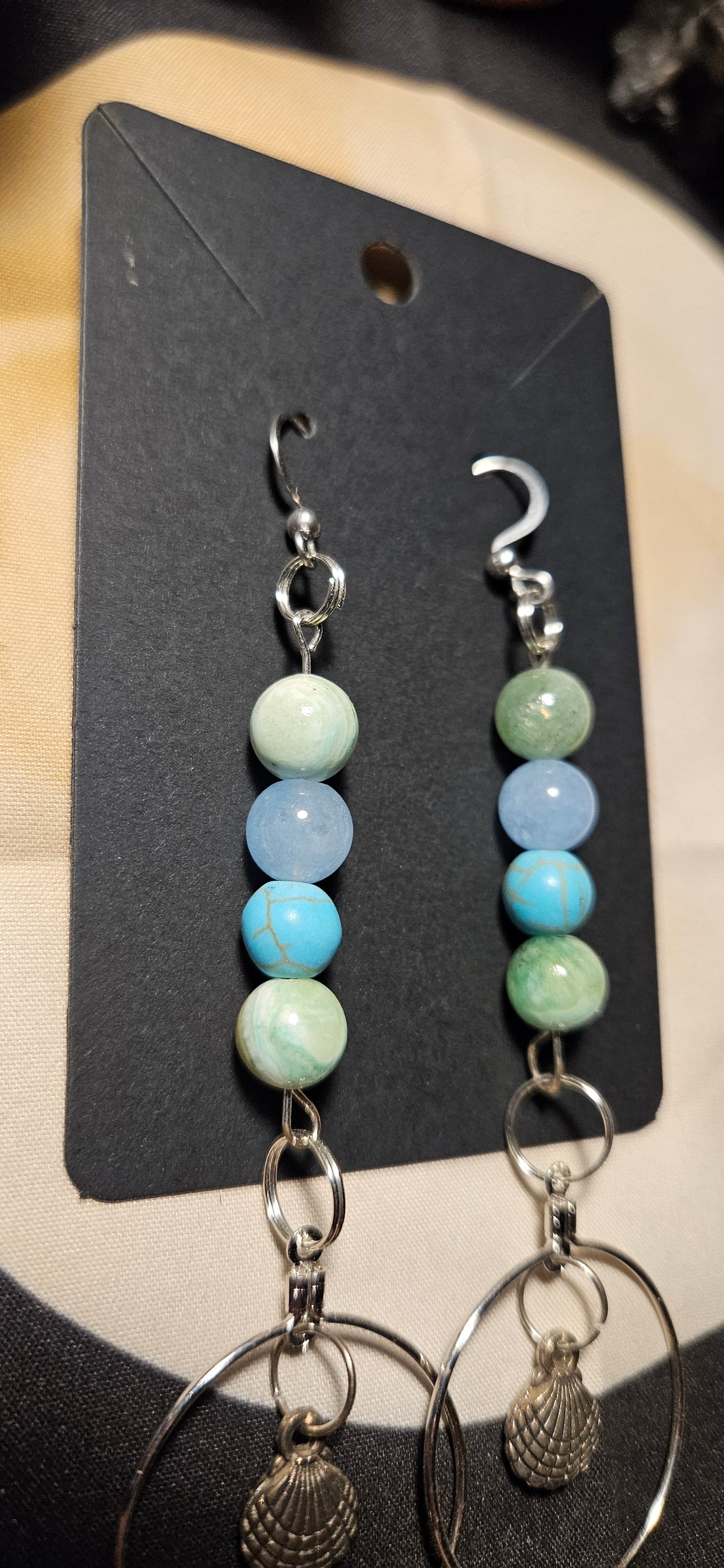 Variscite, Aquamarine, Turquoise Seashell Earrings