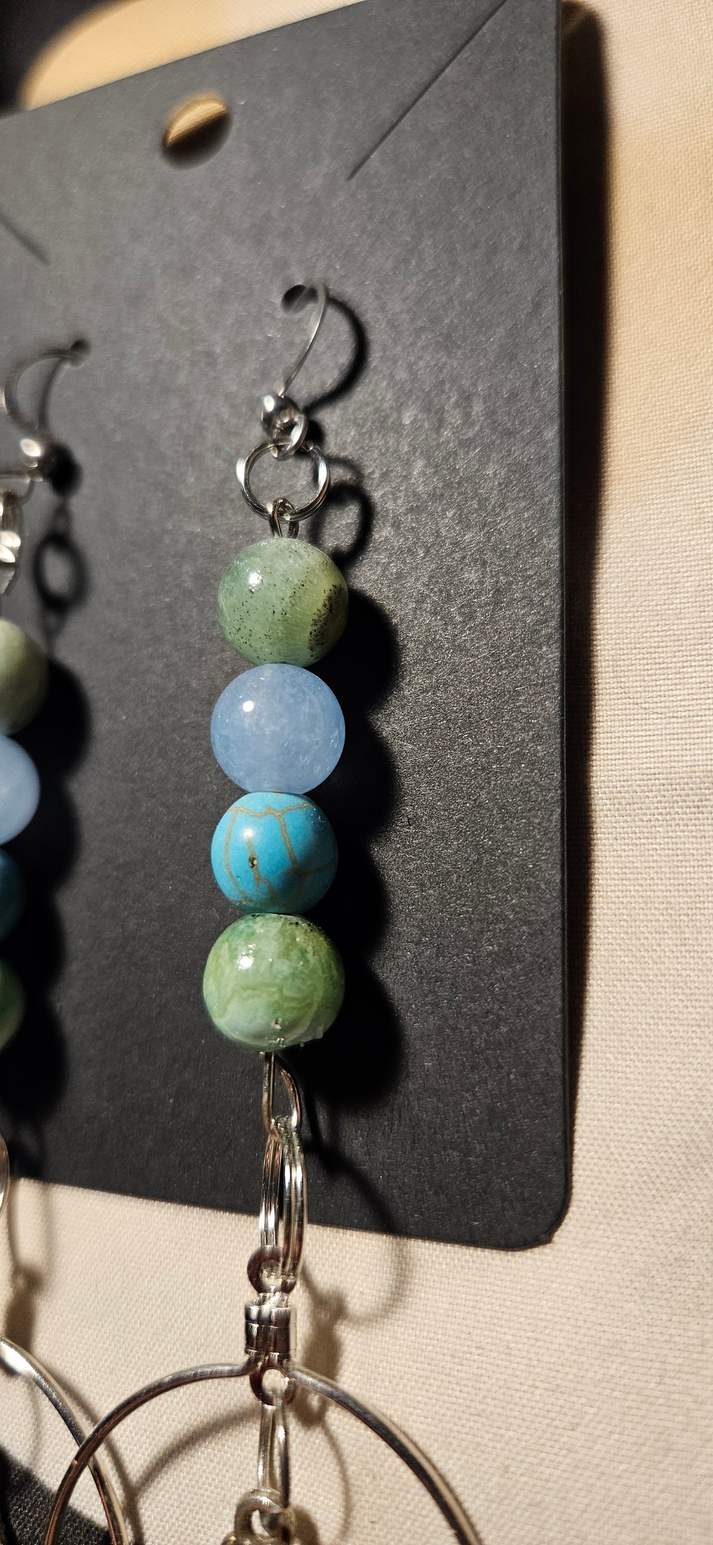 Variscite, Aquamarine, Turquoise Seashell Earrings