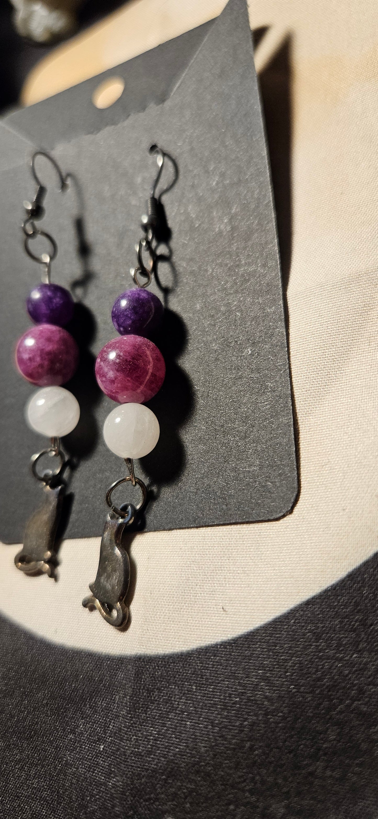 Amethyst, Lepidolite, Rose Quartz cat earrings
