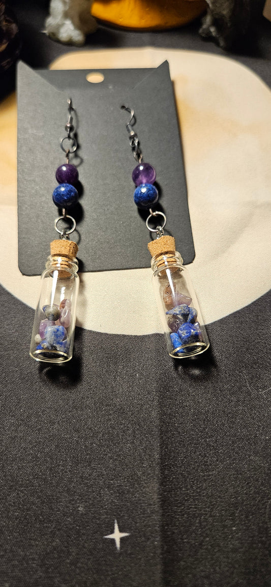 Amethyst, Lapis Lazuli bottle earrings
