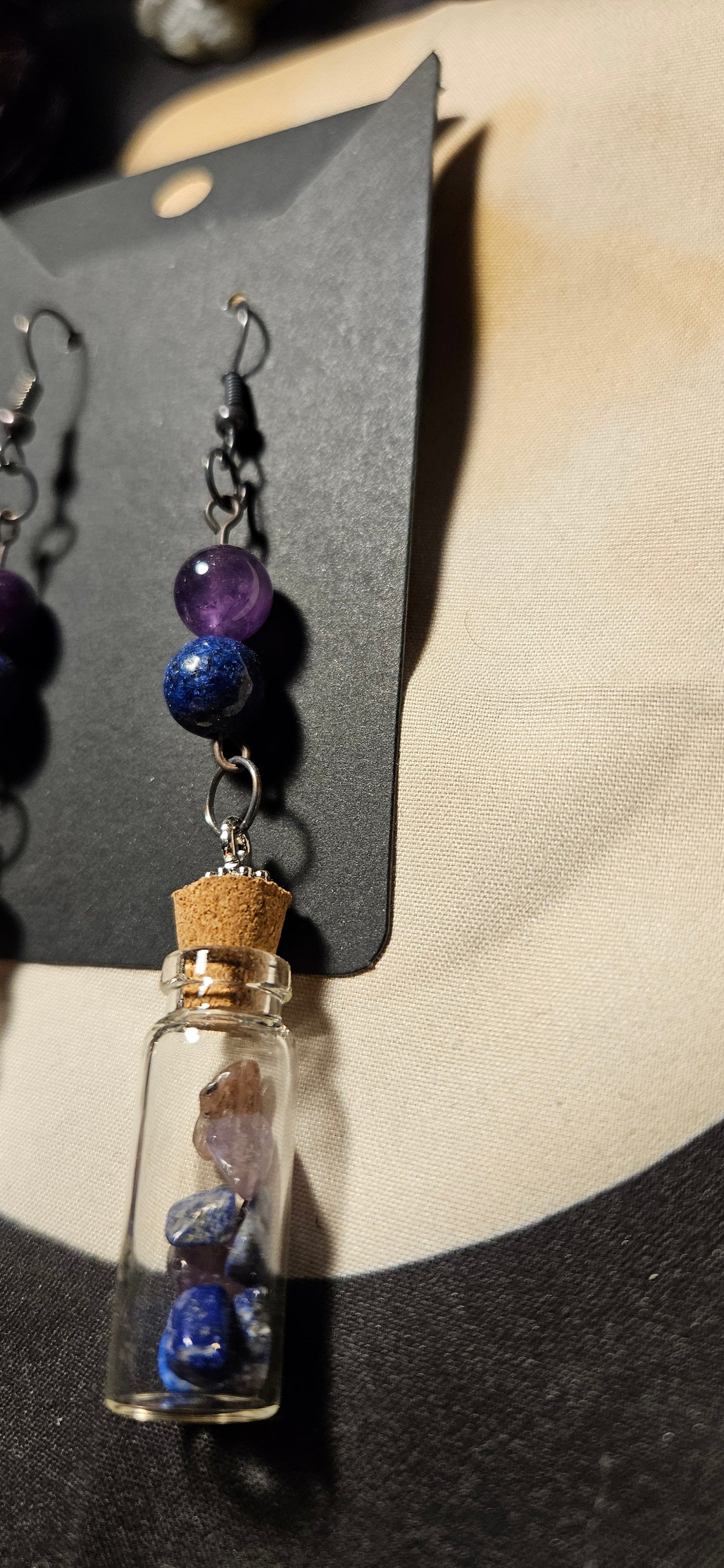 Amethyst, Lapis Lazuli bottle earrings