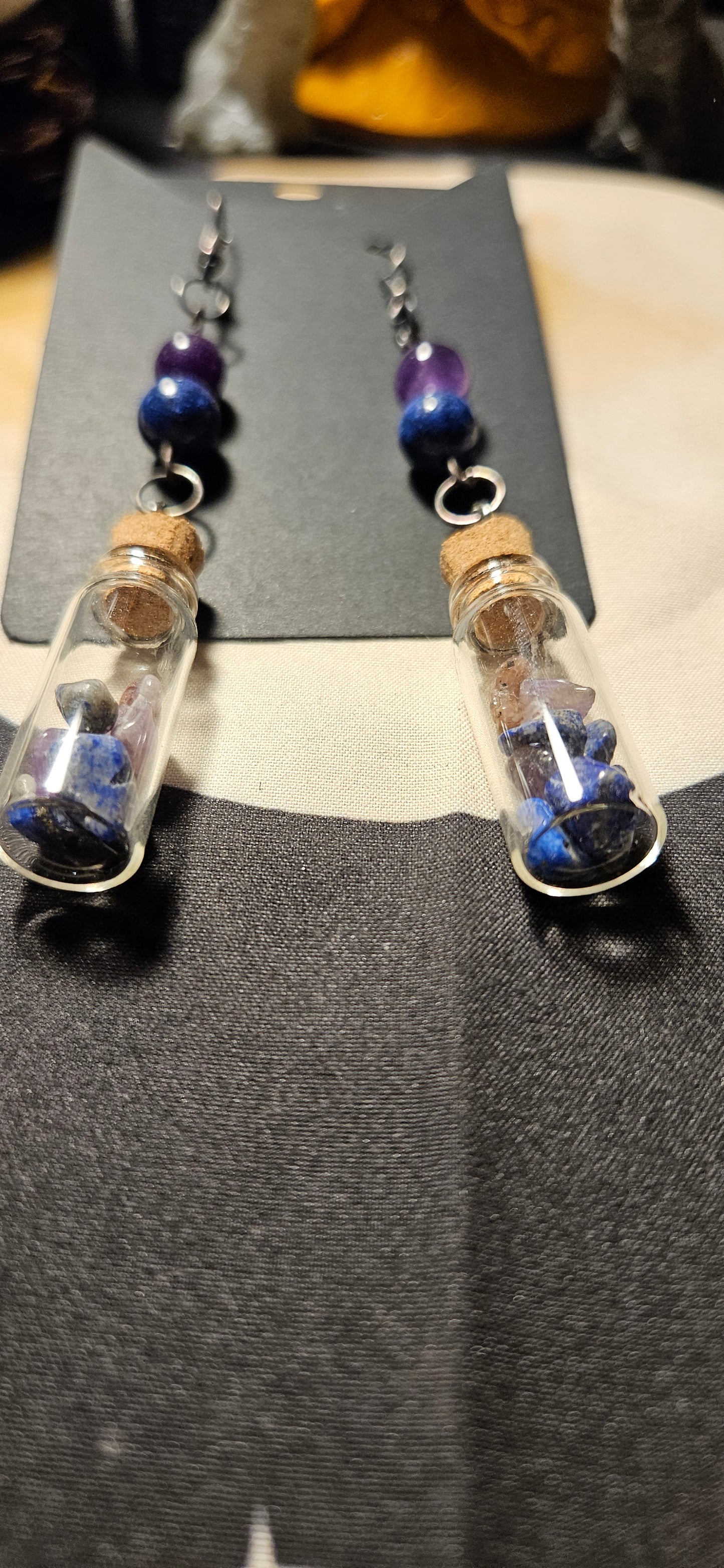 Amethyst, Lapis Lazuli bottle earrings