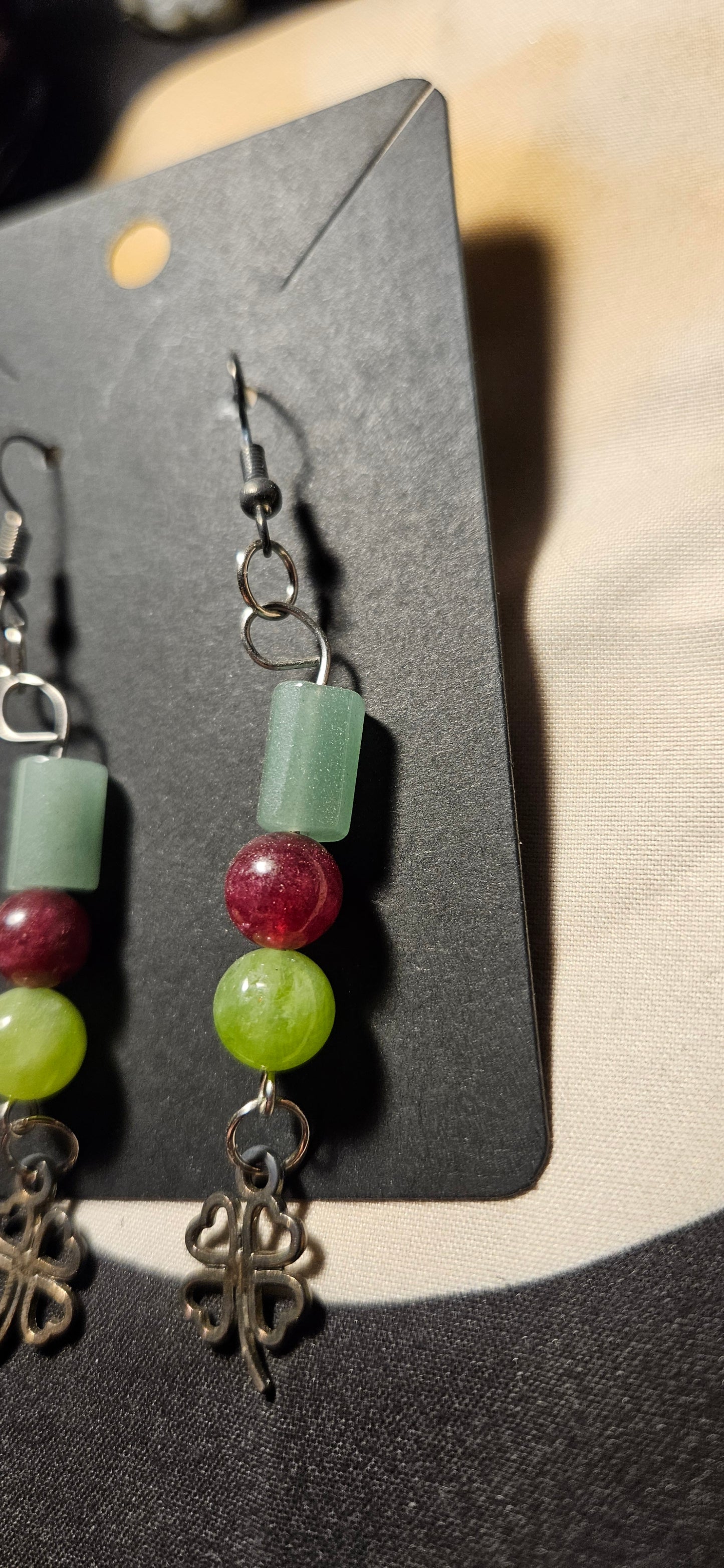 Aventurine, Garnet, Peridot 4-leaf clover earrings