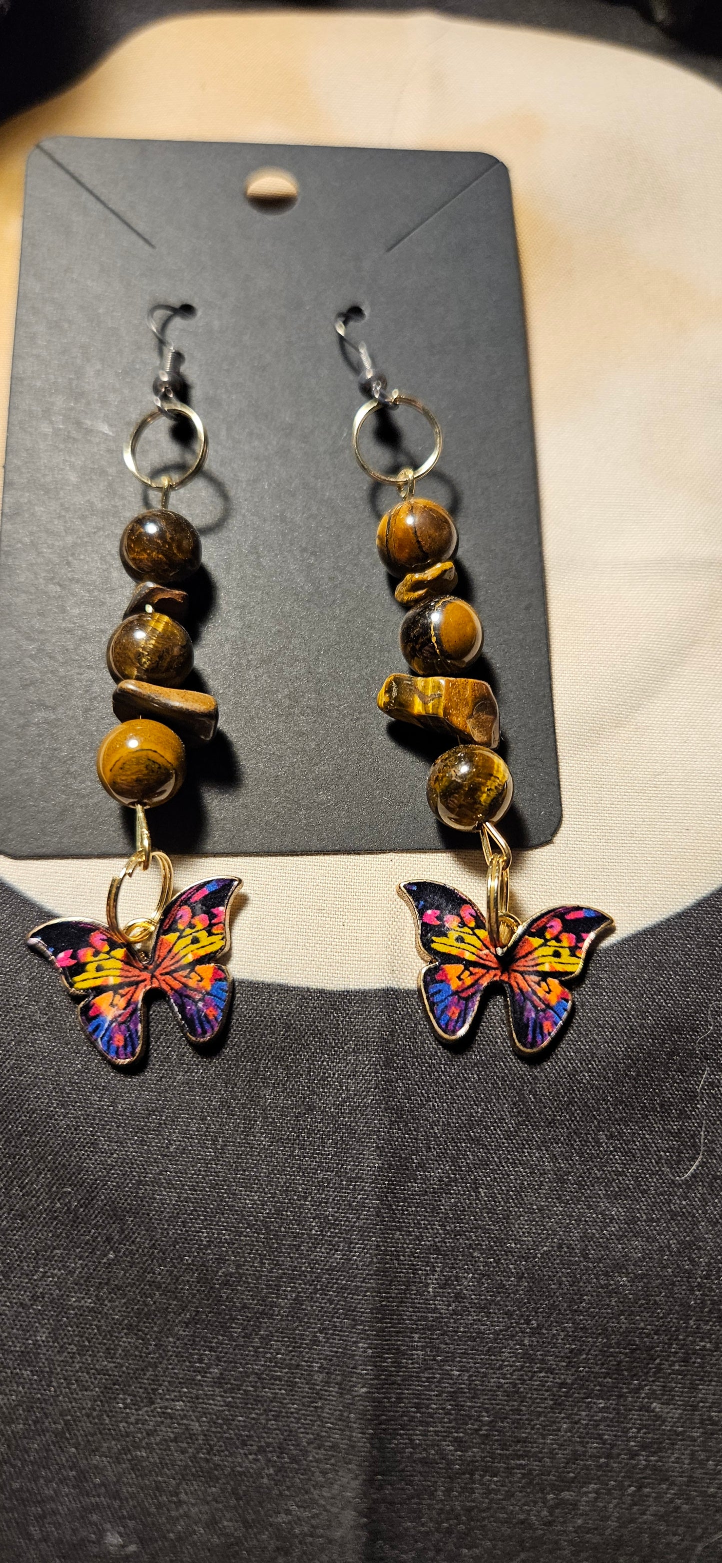 Tiger's Eye butterfly earrings