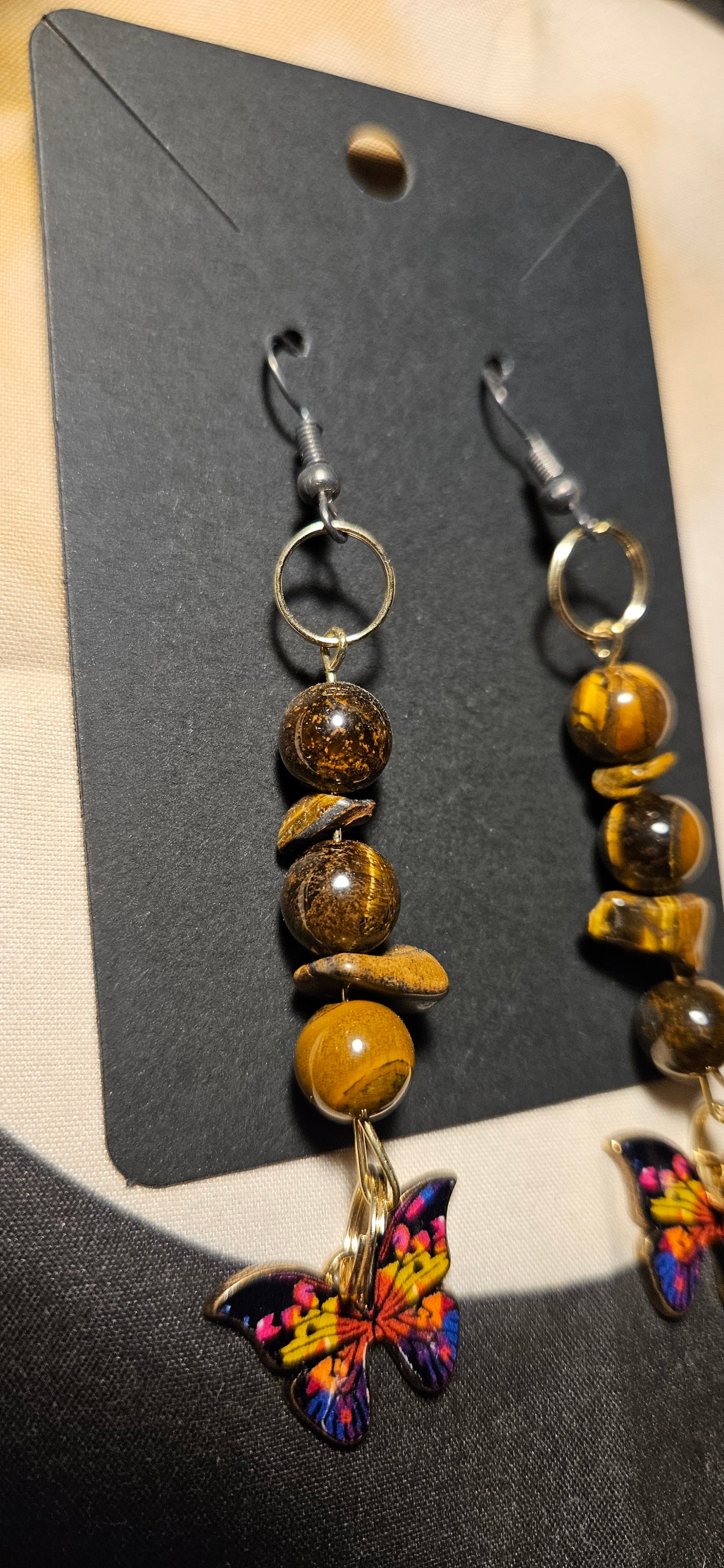 Tiger's Eye butterfly earrings