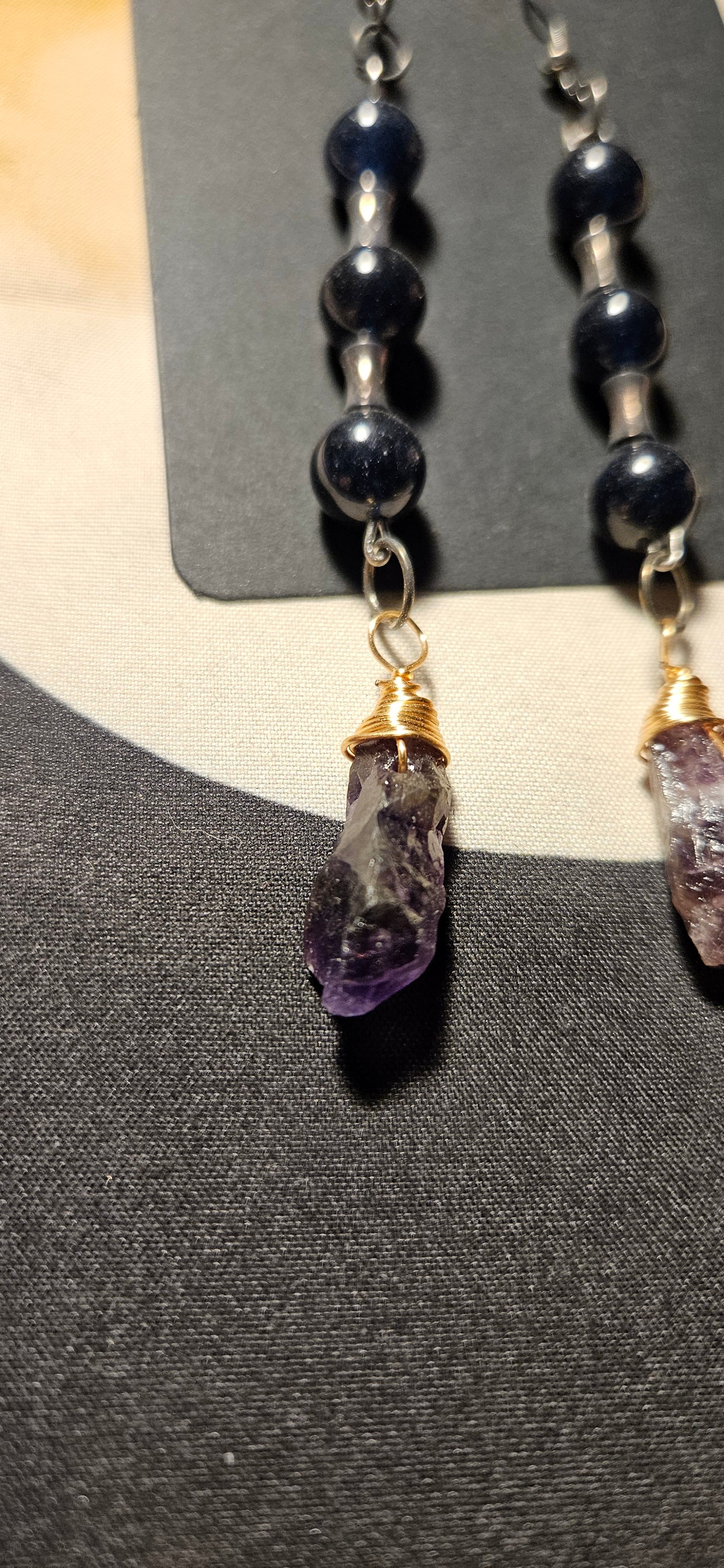 Obsidian and raw dark Amethyst earrings