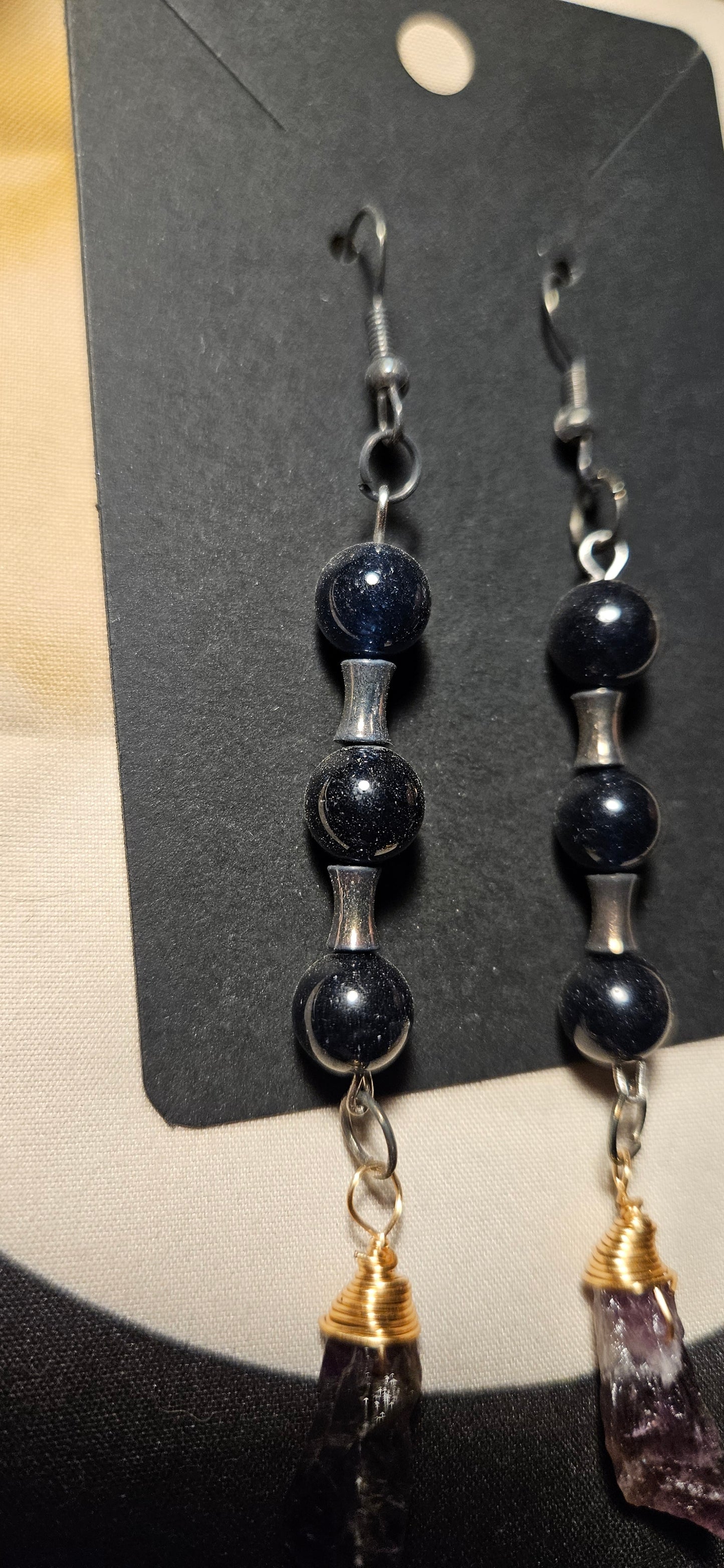 Obsidian and raw dark Amethyst earrings