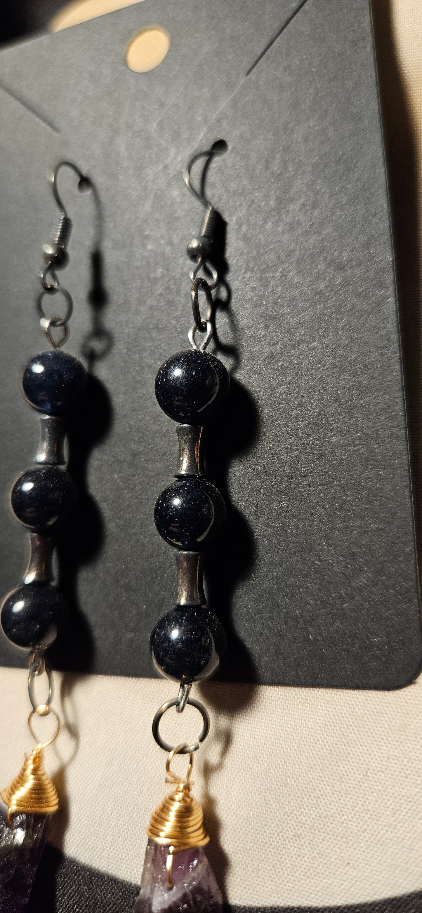 Obsidian and raw dark Amethyst earrings