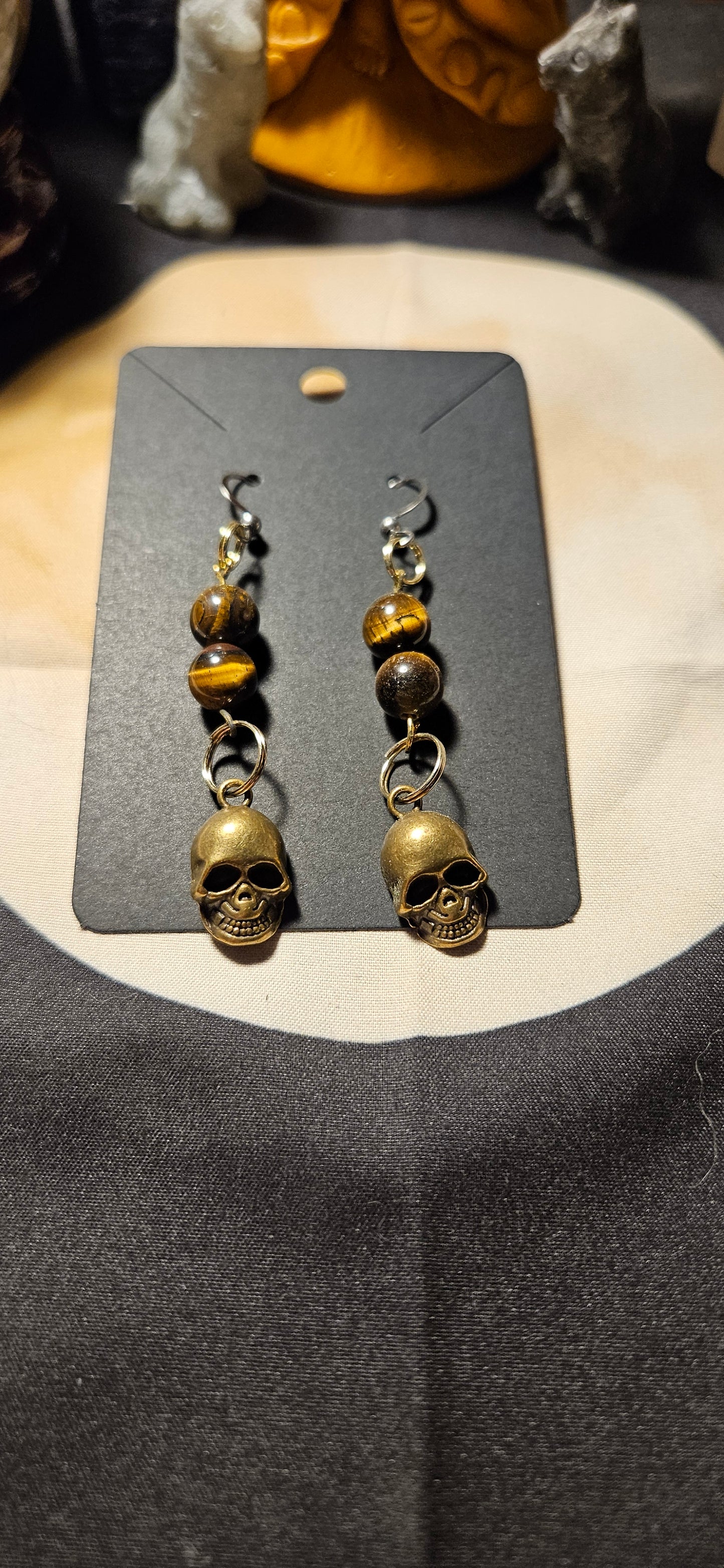 Tiger's Eye skull earrings