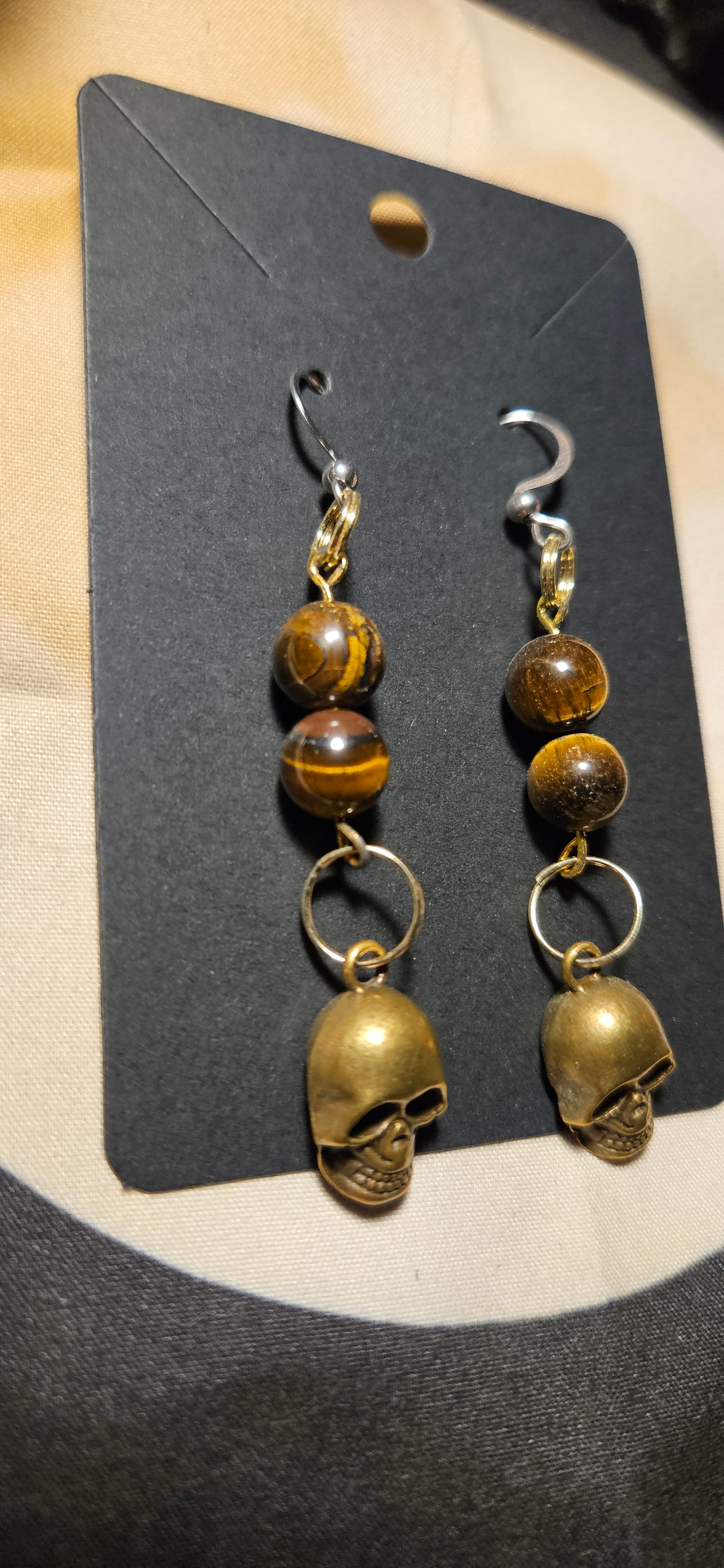 Tiger's Eye skull earrings