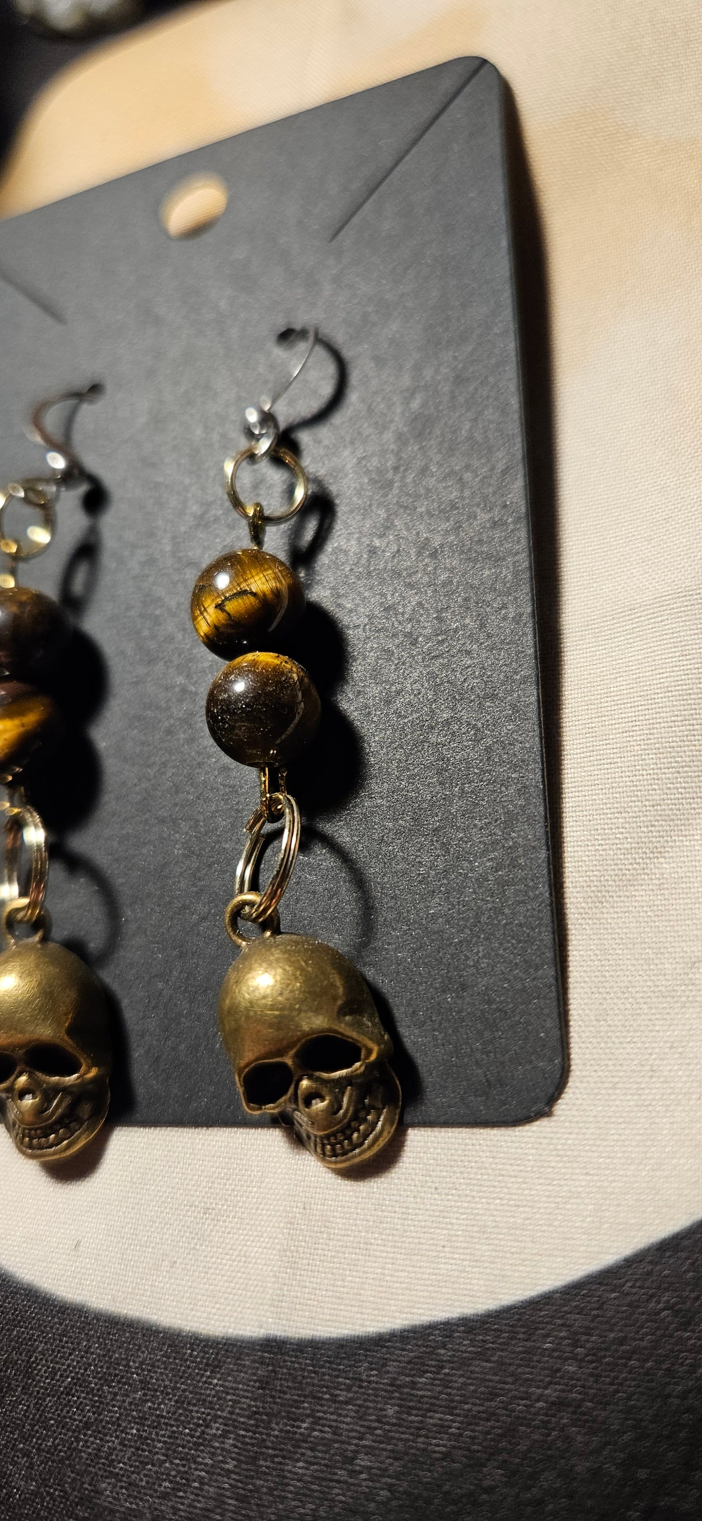 Tiger's Eye skull earrings