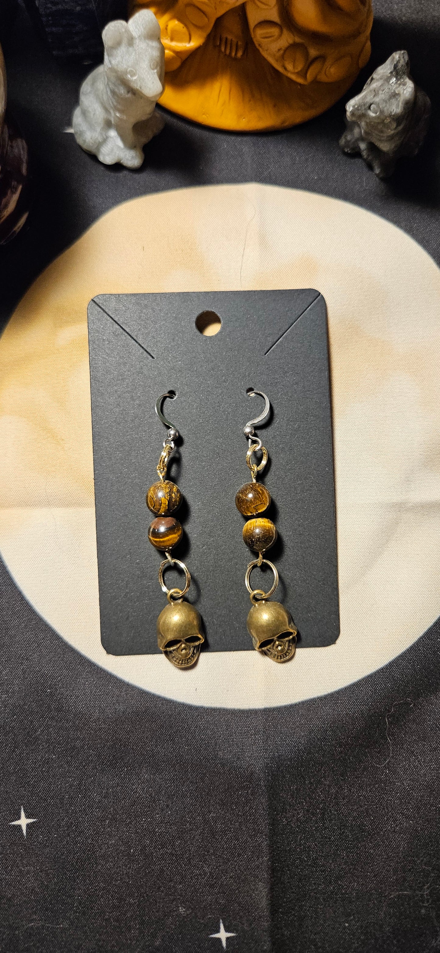 Tiger's Eye skull earrings
