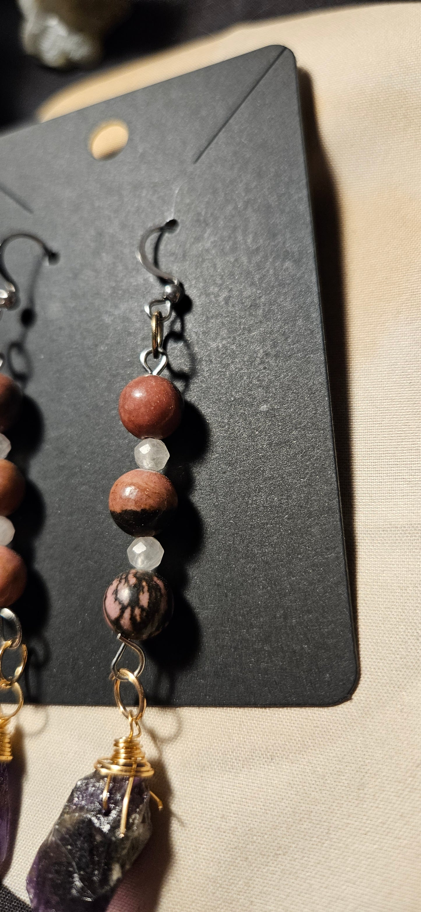 Rhondite and Raw Amethyst earrings