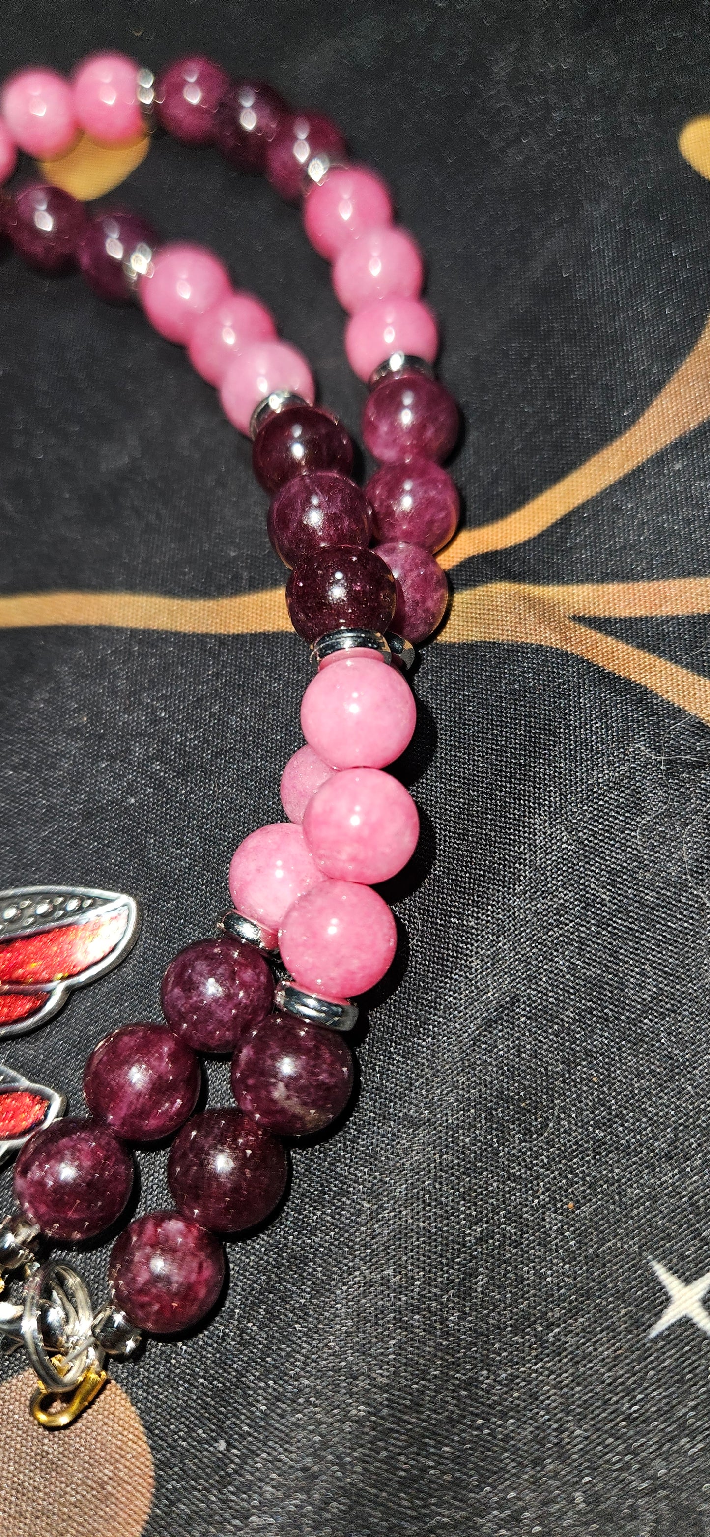 Garnet and Rhodocrosite Necklace with Dragonfly Pendant