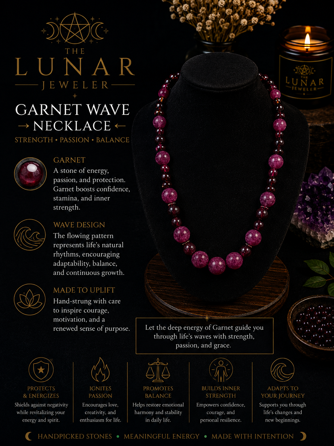 Garnet Beaded Necklace – Wave Pattern | 22
