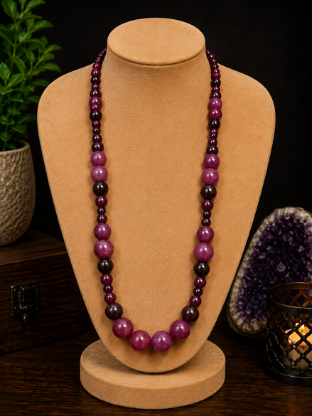 Garnet Beaded Necklace – Wave Pattern | 22" Steel Wire Necklace