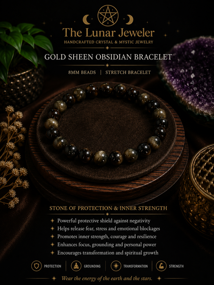 Gold Sheen Obsidian Bracelet – 7.5" Elastic Bracelet