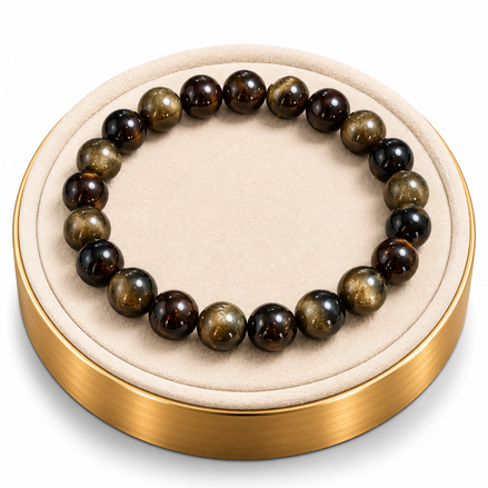 Gold Sheen Obsidian Bracelet – 7.5" Elastic Bracelet