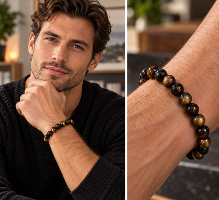 Gold Sheen Obsidian Bracelet – 7.5" Elastic Bracelet