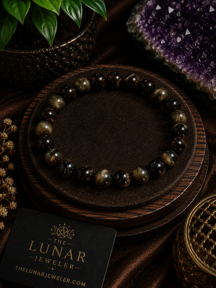 Gold Sheen Obsidian Bracelet – 7.5" Elastic Bracelet