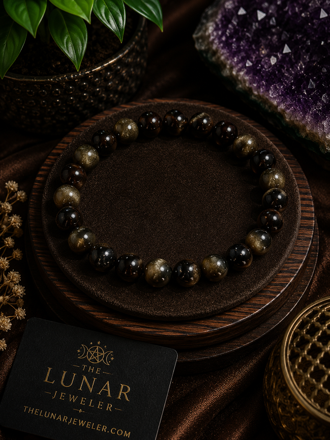 Gold Sheen Obsidian Bracelet – 7.5" Elastic Bracelet