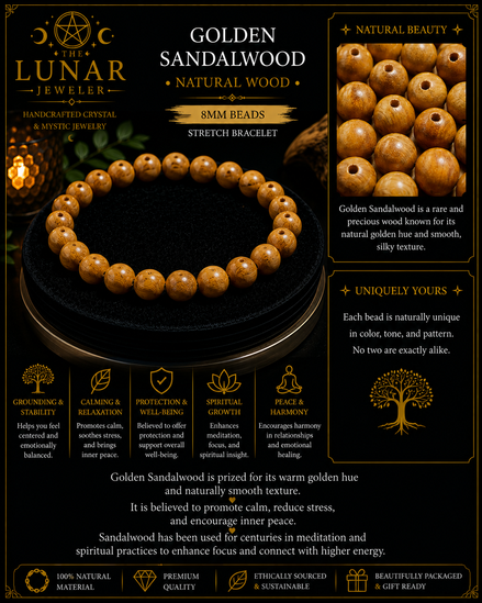 Golden Sandalwood Bracelet – 7.5" Elastic Bracelet