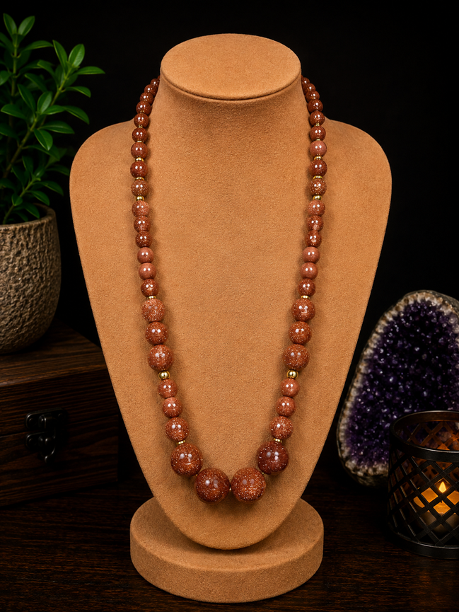 Golden Sandstone Beaded Necklace – 22" Steel Wire Necklace