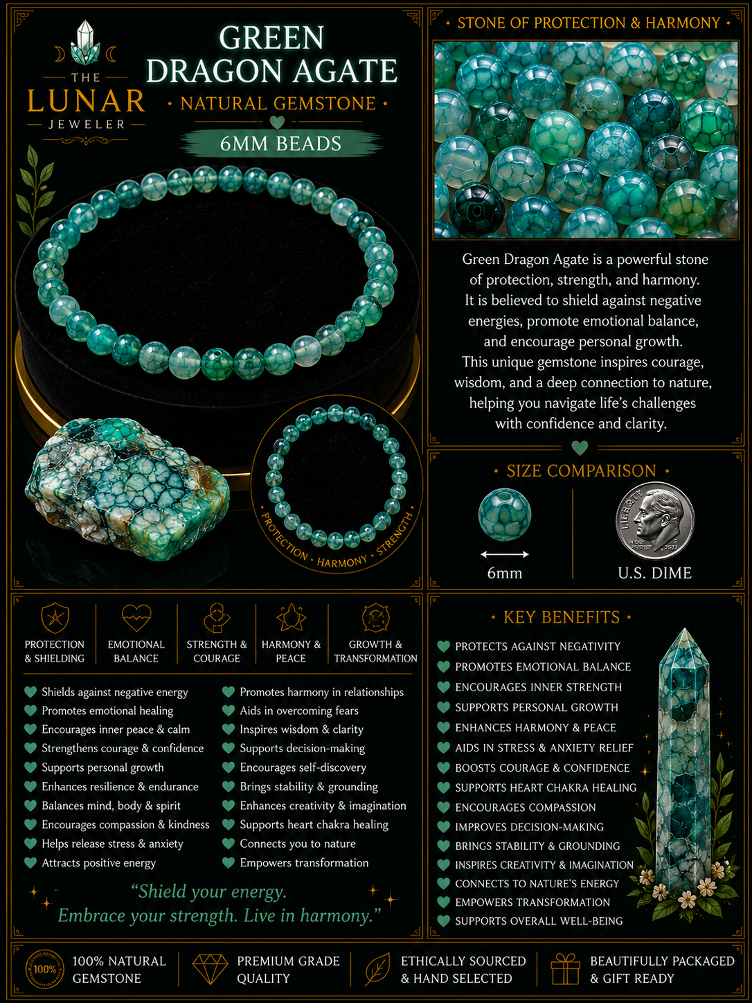 Green Dragon Agate Bracelet – 7.5