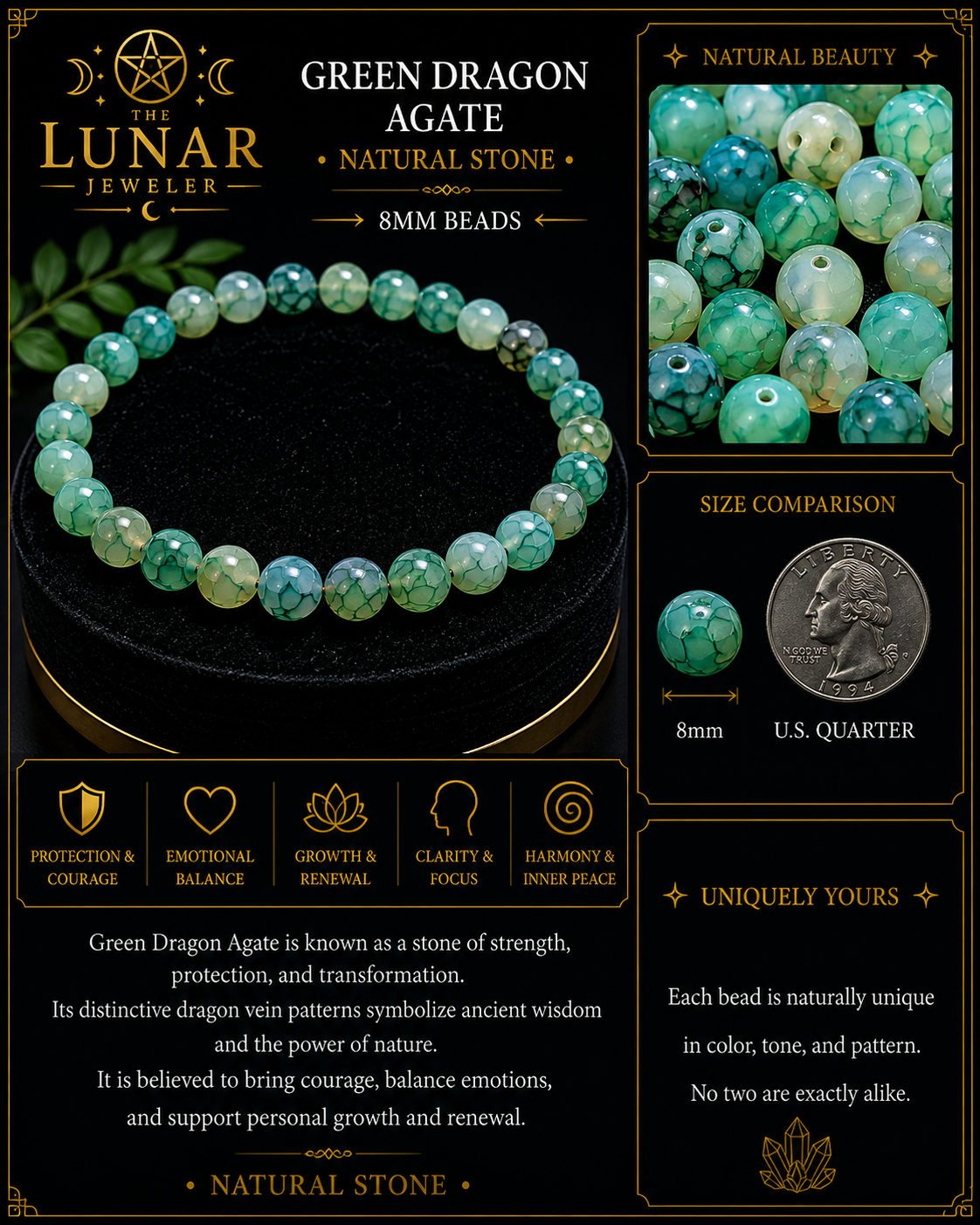 Green Dragon Agate Bracelet – 7.5