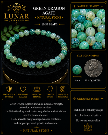 Green Dragon Agate Bracelet – 7.5" Elastic Bracelet