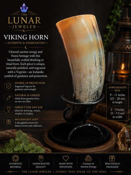Hand-Carved Viking Drinking Horn – Natural Water Buffalo Horn