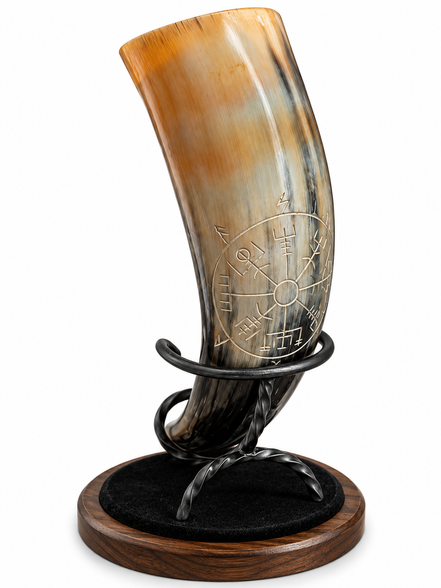 Hand-Carved Viking Drinking Horn – Natural Water Buffalo Horn