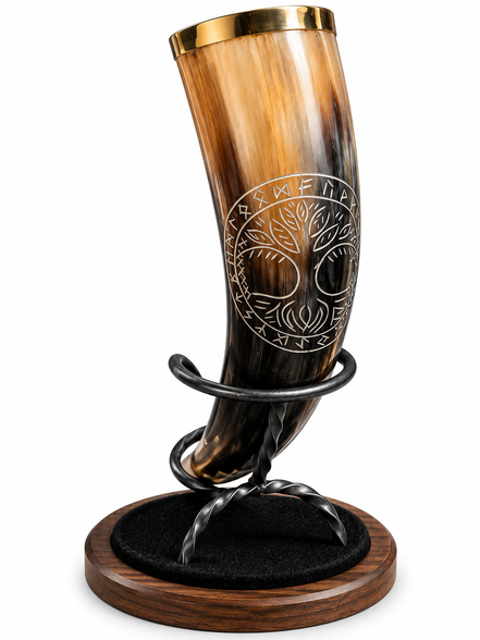Hand-Carved Viking Drinking Horn – Natural Water Buffalo Horn