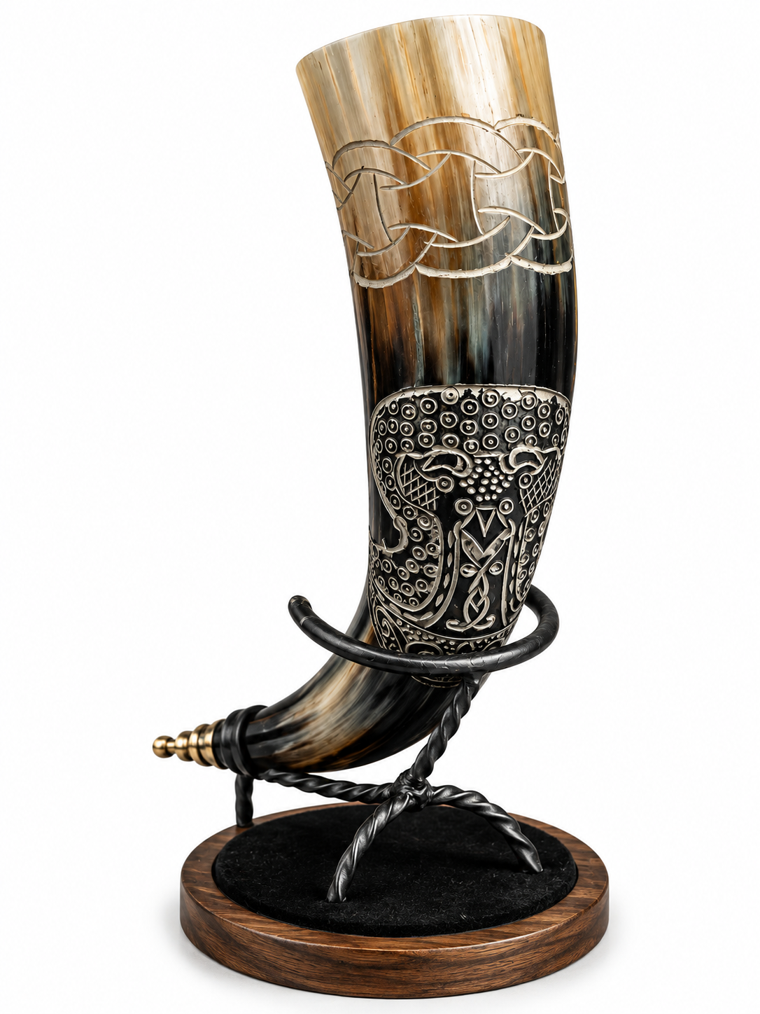 Hand-Carved Viking Drinking Horn – Natural Water Buffalo Horn