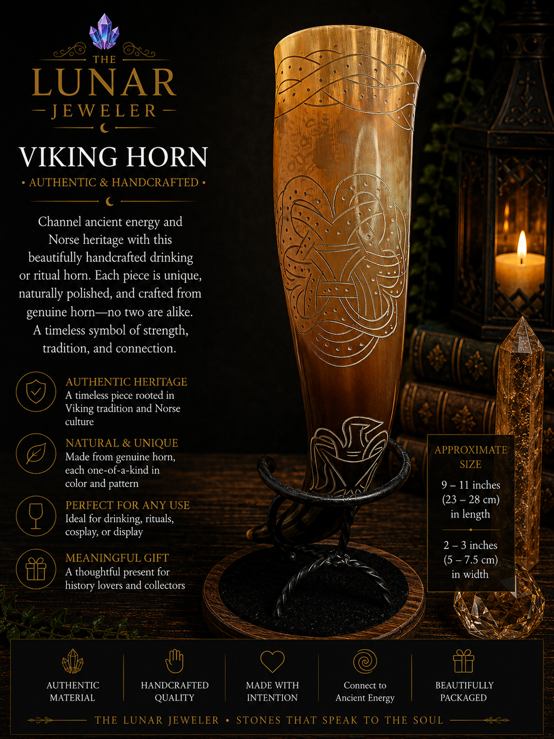 Hand-Carved Viking Drinking Horn – Natural Water Buffalo Horn