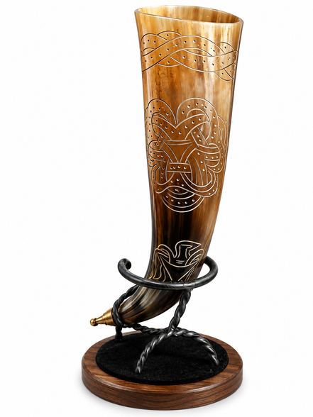 Hand-Carved Viking Drinking Horn – Natural Water Buffalo Horn