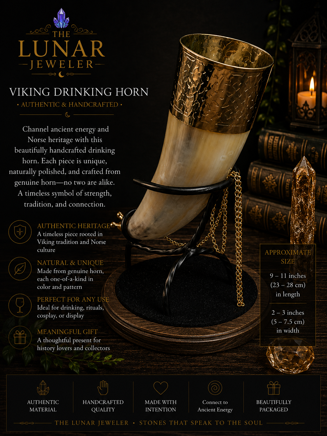 Hand-Carved Viking Drinking Horn – Natural Water Buffalo Horn