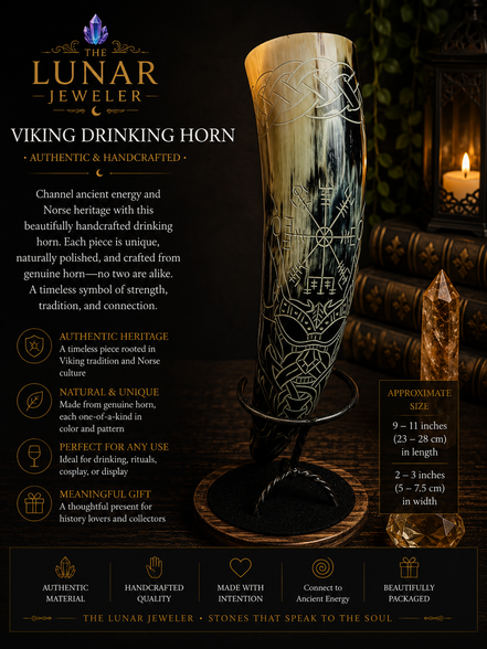 Hand-Carved Viking Drinking Horn – Natural Water Buffalo Horn