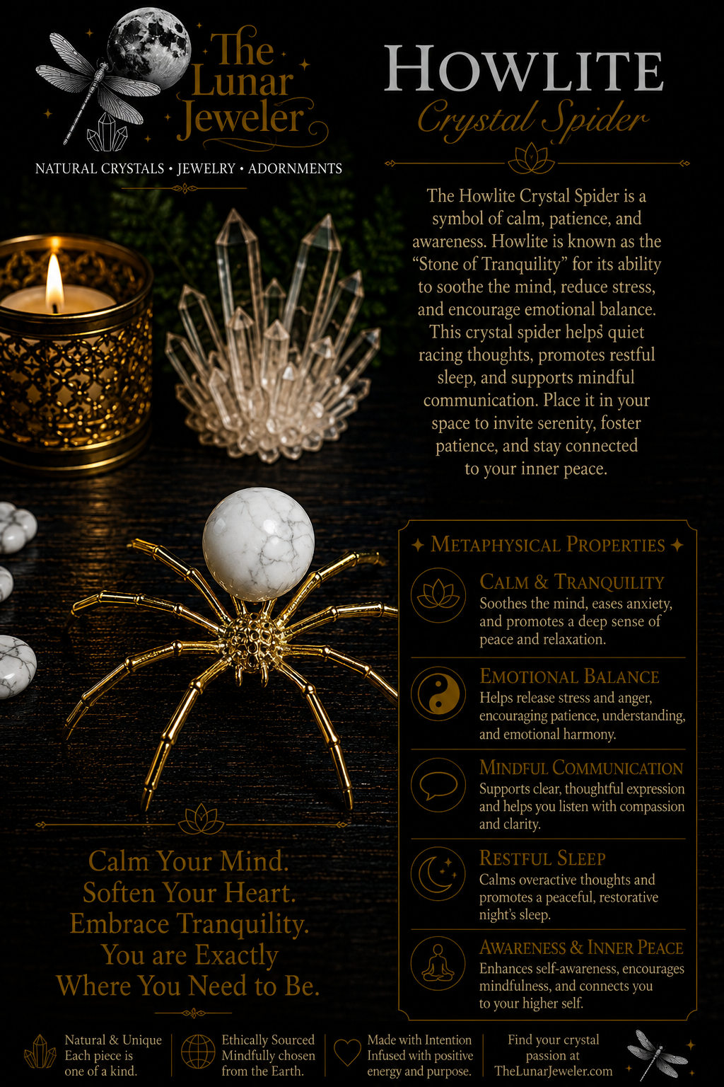 Crystal Spider – Natural Crystal Spider Carving with Zinc Alloy Body