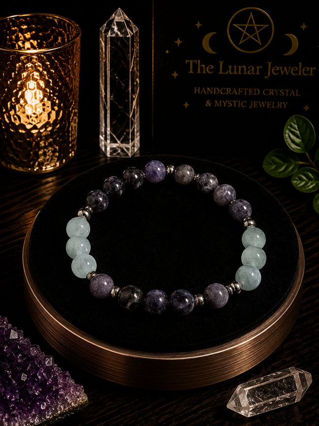 Iolite, Tanzanite & Angelite Bracelet – 7.5" Elastic Bracelet