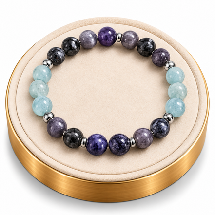 Iolite, Tanzanite & Angelite Bracelet – 7.5" Elastic Bracelet
