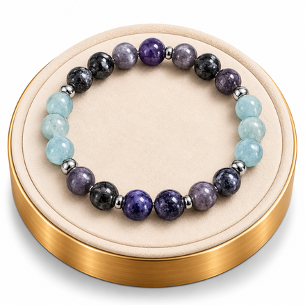 Iolite, Tanzanite & Angelite Bracelet – 7.5" Elastic Bracelet