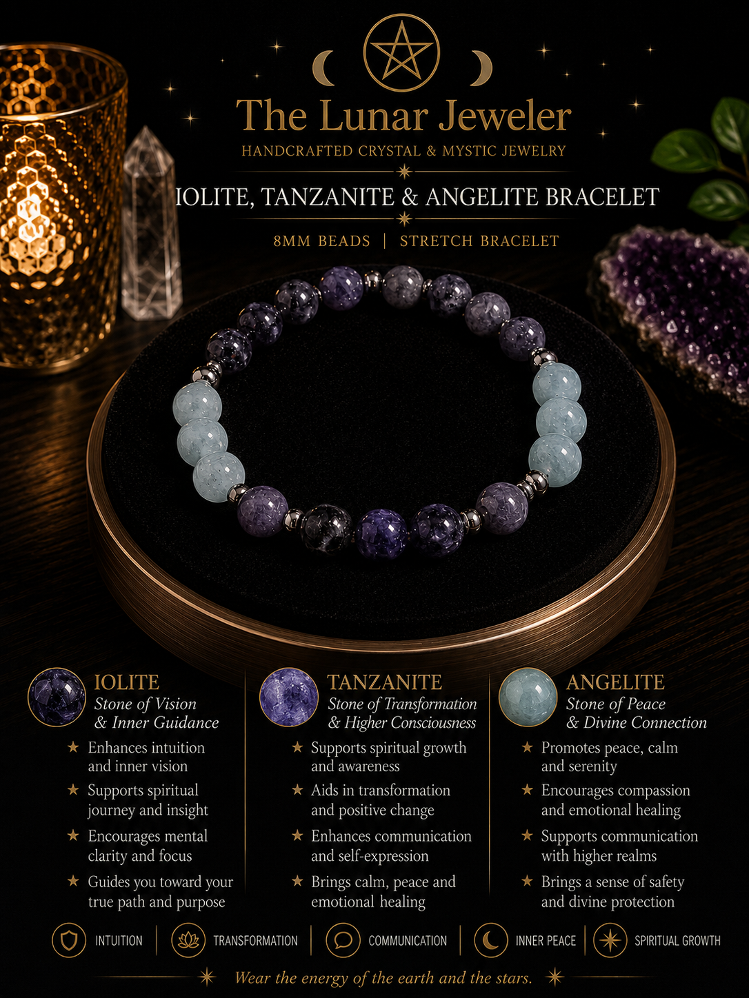 Iolite, Tanzanite & Angelite Bracelet – 7.5