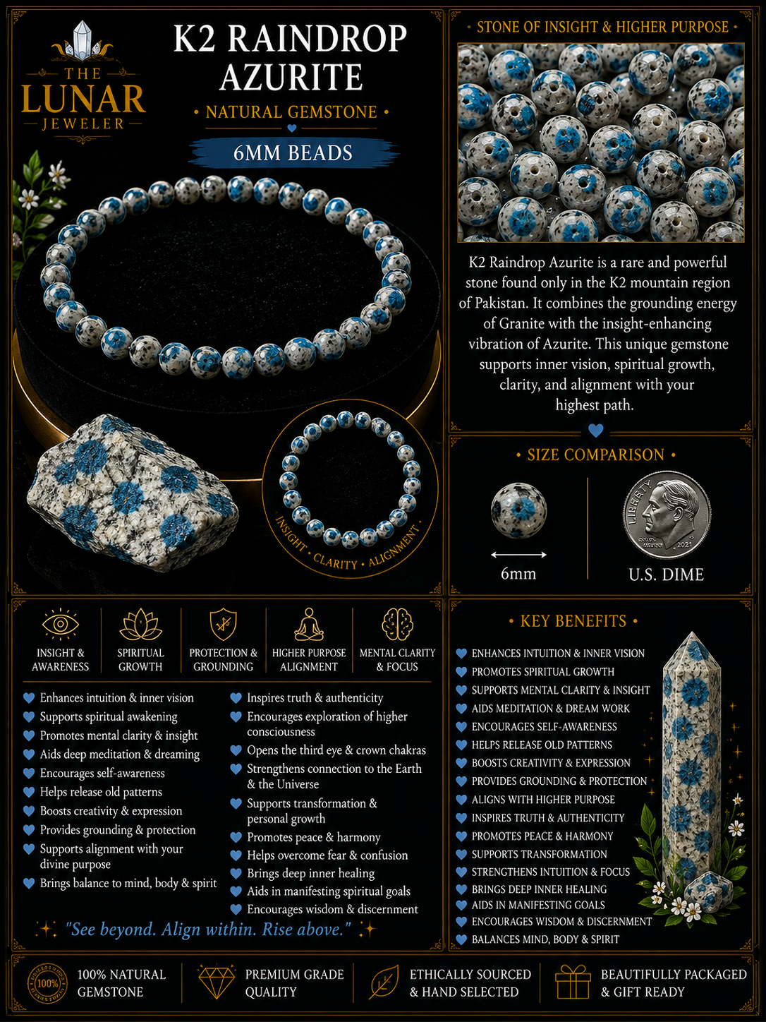 K2 Raindrop Azurite Bracelet – 7.5